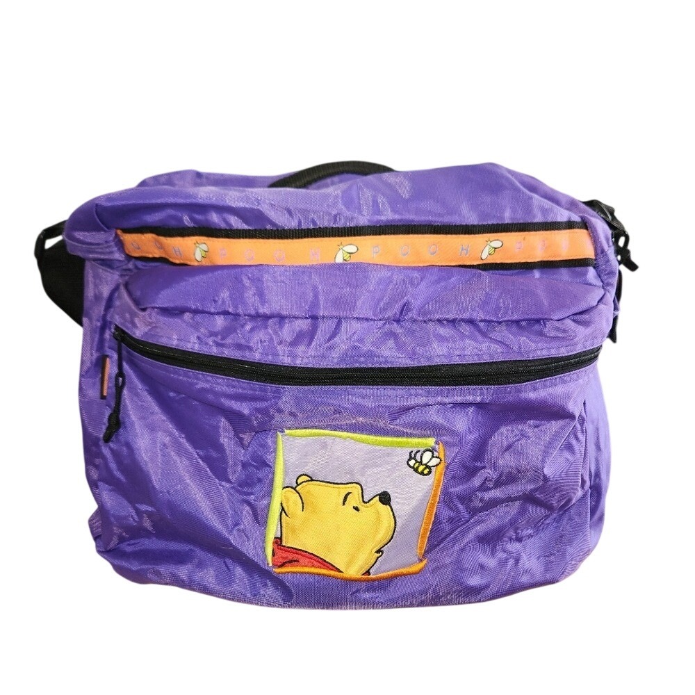 Vintage Winnie The Pooh Purple Messenger Bag Duffel Collect Bear ZipTote Disney - Picture 1 of 7